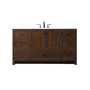 60 in. W x 19 in. D x 34 in. H Bath Vanity in Expresso with Ivory White Engineered Marble Top