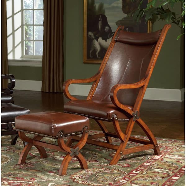 Odessa Tobacco PU Leather Arm Chair and Ottoman Set of 1