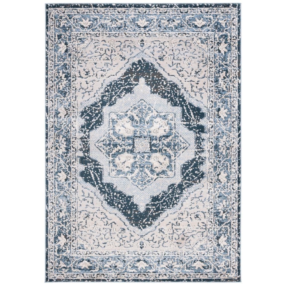 Blue Bordered Rug SAFAVIEH Rosewood 5 ft. x 8 ft. Ivory/Blue Ornate Border Medallion Area ...