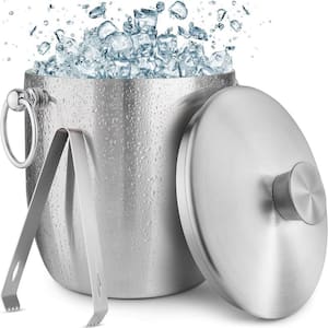 1-Piece Silver Stainless Steel Double Wall Insulated Ice Bucket