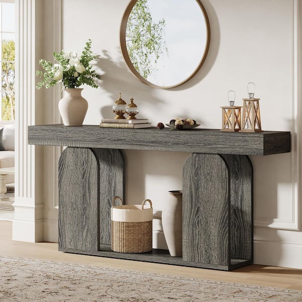 BYBLIGHT Turrella 70.9 in. Dark Gray Rectangle Wood Console Tables, 2 ...