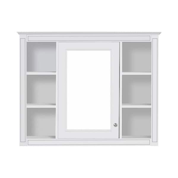 Adrinfly 35 in. W x 7.10 in. D x 27.5 in. H Bathroom Storage Wall Cabinet in White with Mirror,-Door and 6 Open Shelves