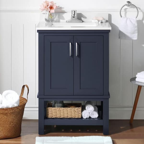 Tupelo 24 in. Single Sink Midnight Blue Bath Vanity with White Engineered Stone Top (Assembled)