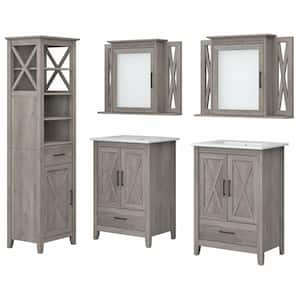 Key West 24.21 in. W x 18.31 in. D x 34.06 in. H Double Sink Bath Vanity in Driftwood Gray with White Top and Mirror