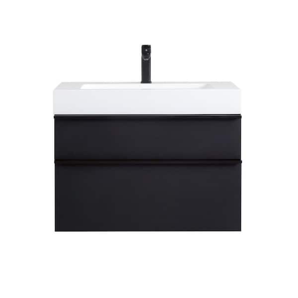 30 in. W x 19 in. D x 23 in. H Wall-Mounted Bath Vanity in Black with White Acrylic Top