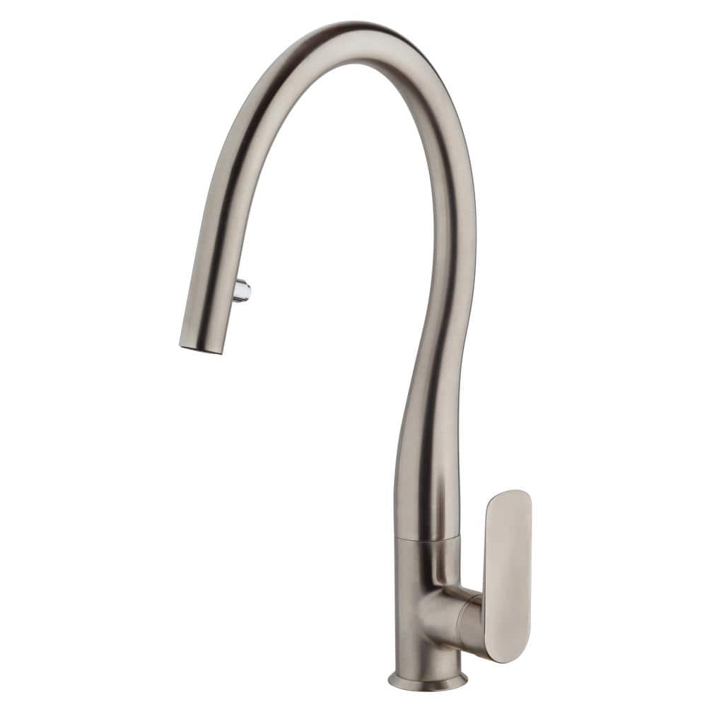 LaToscana Swan Single Handle Pull Down Sprayer Kitchen Faucet in Brushed Nickel