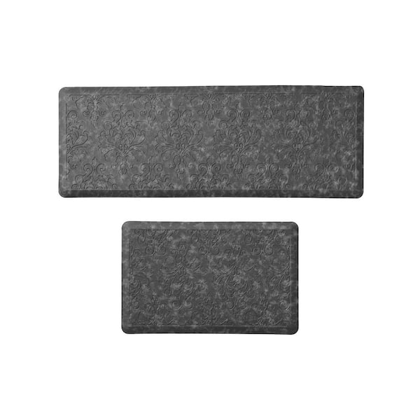 Chef Gear Marni Gray 17.5 in. x 48 in. Floral Synthetic 2-Piece Kitchen Mat Set