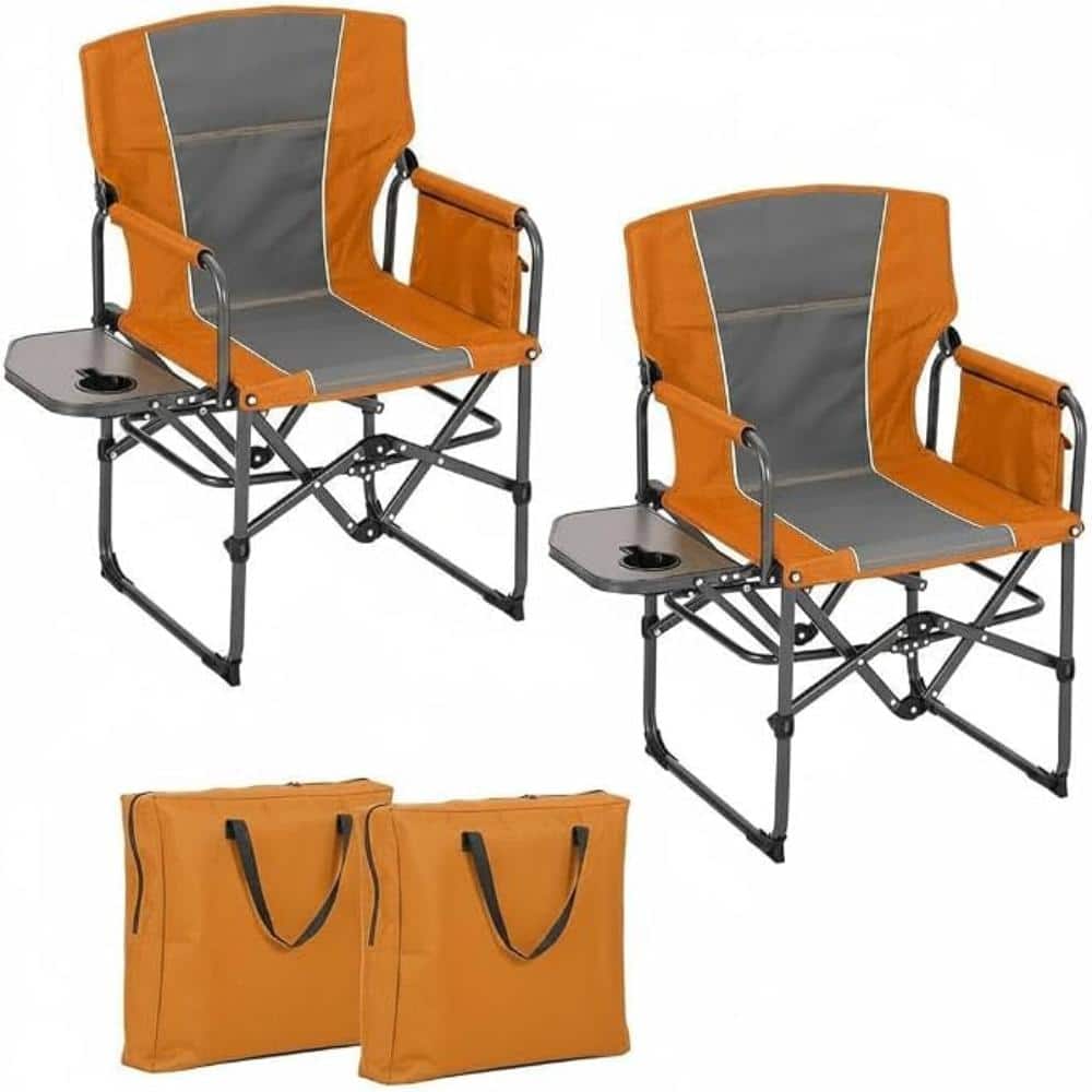 Heavy Duty Camping Chairs Set of 2, Folding Director's Chair with Side Table, Supports 330 lbs, Orange price history on PriceWatchPro