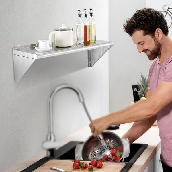 Stainless Steel Shelf 12 in. x 36 in. Wall Mounted Floating Shelving w/ Brackets 250 lbs. Commercial Shelve, Silver