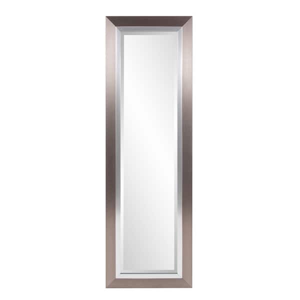Marley Forrest Large Rectangle Brushed Silver Finish With Bright Silver Inset Beveled Glass Modern Mirror (53.5 in. H x 17.25 in. W)