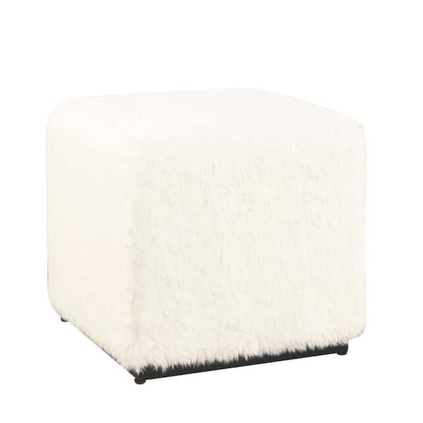 Lev White and Black Fabric Square Accent Ottoman