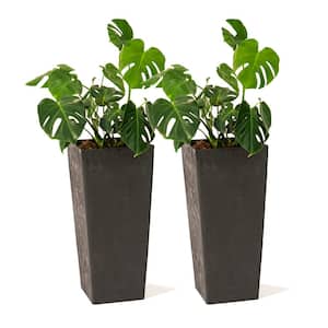 28 in. Tall Modern Square Plastic Planter, Tapered Floor Planter for Indoor and Outdoor, Patio Decor, Black (Set of 2)
