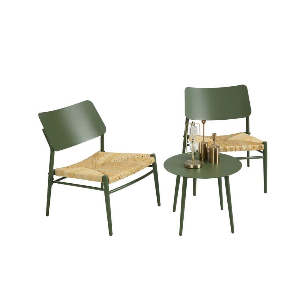 3-Pieces Green Aluminium Outdoor Bistro Set, Patio Set Bistro Table and Cha