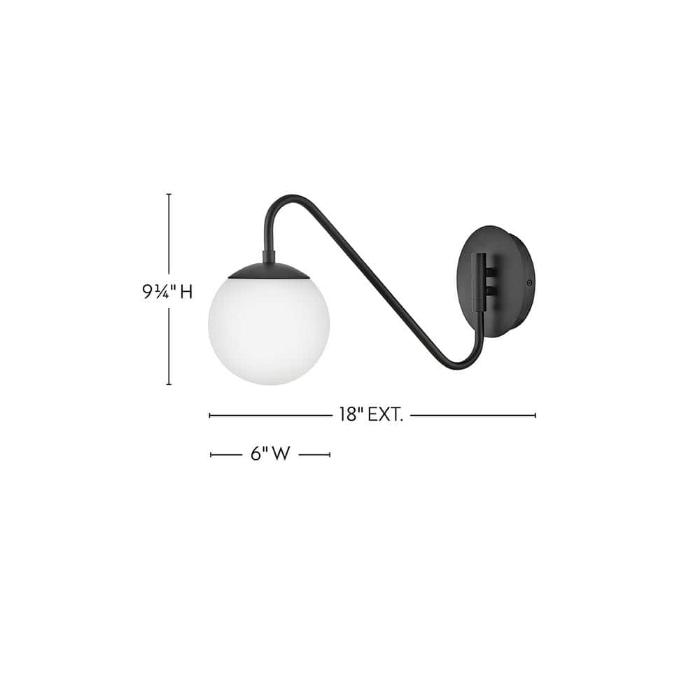 Black Swing Arm Wall Sconce with Etched Opal Globe