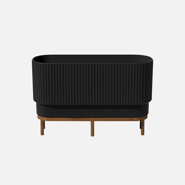 Veradek Demi Extra Large Black Plastic Raised Rectangular Planter with Brown Stand (10 in. L x 30 in. W x 18.25 in. H)