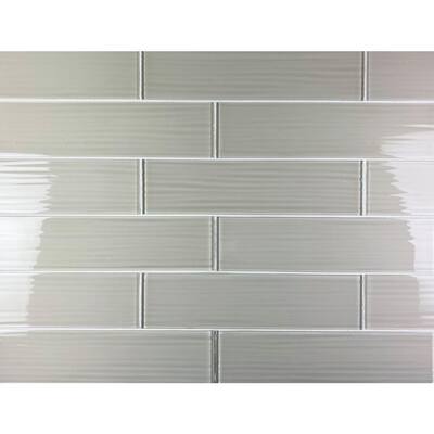 Large Format Design Glossy Cream 4 in. x 16 in. x 6 mm Textured Glass Subway Wall Tile