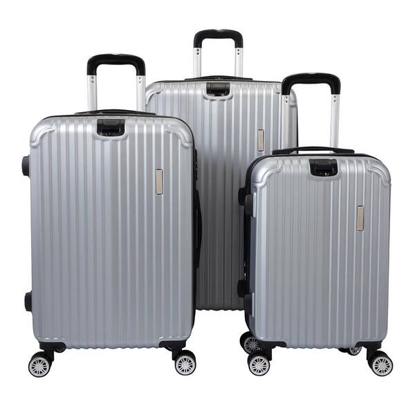 Set of 3 Luggage Hard ABS Shell Suitcases Travel Trolley 4 Wheels Silver Grey 
