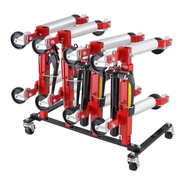 Car Dolly Rack, Storage Rack with 360° Rotatable Wheels, Hydraulic Ratchet Trolley Jack Stand Organizer, Jack Stands