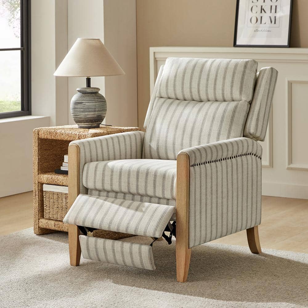JAYDEN CREATION Ugo Stripe Polyester Push Back Manual Recliner with Solid Wood Legs ZRCJK0319
