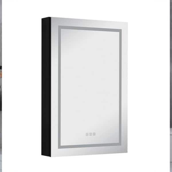 Maincraft 24 in. W x 36 in. H Rectangular Matt Black Aluminum Recessed/Surface Mount Medicine Cabinet with Mirror and LED Light