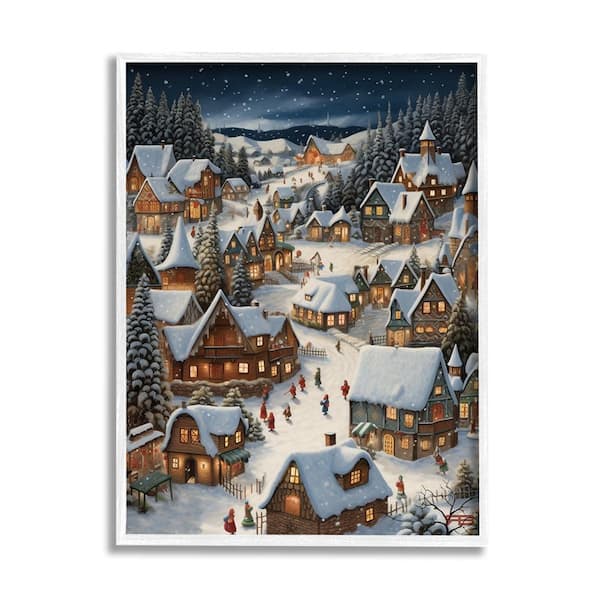Stupell Industries Snowy Christmas Village by RB 1-Piece Framed Graphic Print People Poster Art Print 14 in. x 11 in.