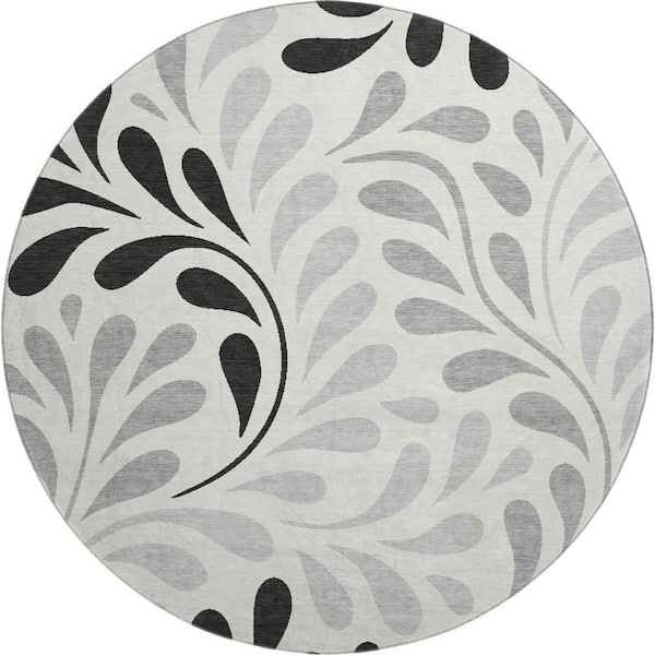 Mayfield Premium Machine Washable Abstract AMF2411 Ivory 8 ft. x 8 ft. Round Rug