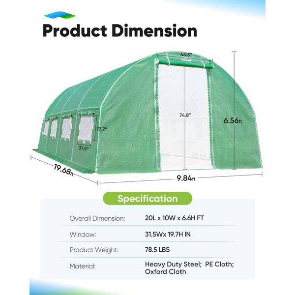 AFAIF - 240 in. W x 120 in. x 79 in. H High Tunnel Gardening Large Walk-in Greenhouse Reinforced PE Cover and 8 Screen Windows