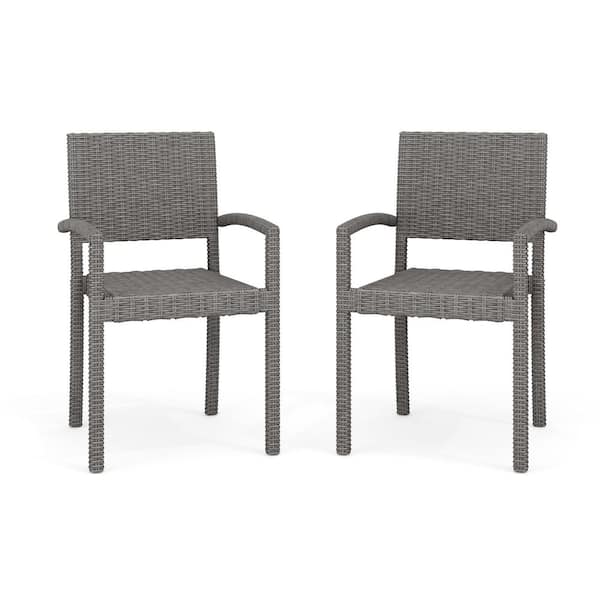 Bedford Stackable Rattan Outdoor Dining Chair in Gray, Set of 2