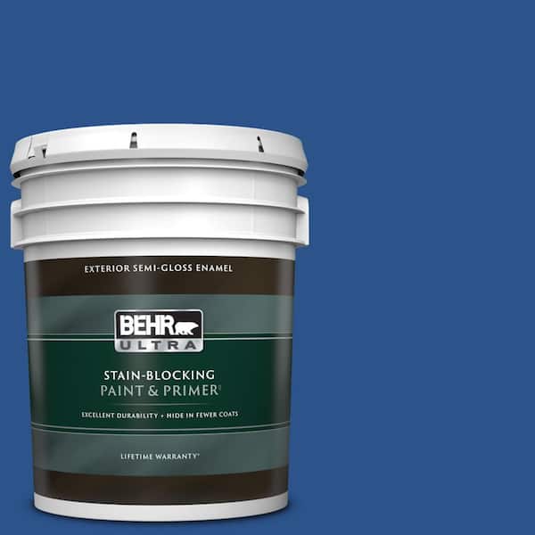BEHR ULTRA 5 gal. #P520-7 Flashy Sapphire Semi-Gloss Enamel Exterior Paint & Primer