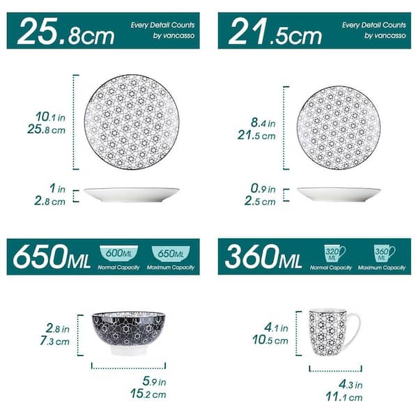 16-Piece Gray Patterned Porcelain Dinnerware Set (Service for 4) Tableware Set with Dinner Plate Dessert Plate Bowl Mug