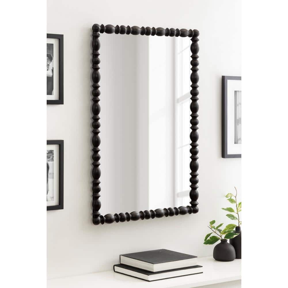Black Turned Wood Beaded Rectangular Vanity Mirror