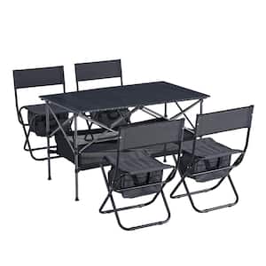 Set of 5 Folding Aluminum Table and Chair Set for Outdoor Camping, Picnics, Beach, Backyard, Party Patio, Black/Gray