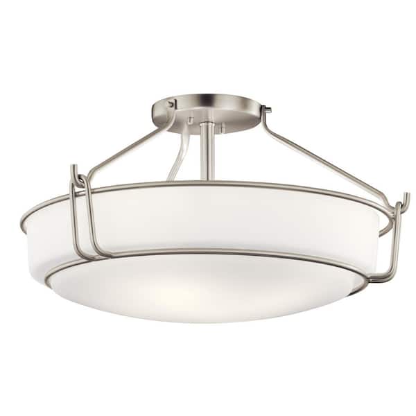 Alkire 22 in. 4-Light Brushed Nickel Hallway Transitional Semi-Flush Mount Ceiling Light with Frosted Glass