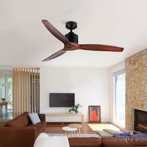 52 in. Solid Wood Ceiling Fan Black with 3-Blades without Light, DC Reversible Motor by Remote Control