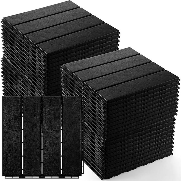 1 ft. x 1 ft. Plastic Interlocking Deck Tiles Waterproof for for Patio, Porch, Poolside and Balcony in Black-(90-Pack)