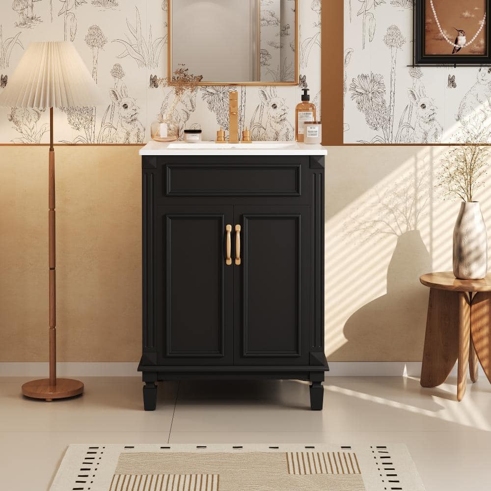 "24"" Bath Vanity,Ceramic Sink,2 Soft Close Doors,Adjustable Shelf,Solid Wood Frame" price history on PriceWatchPro