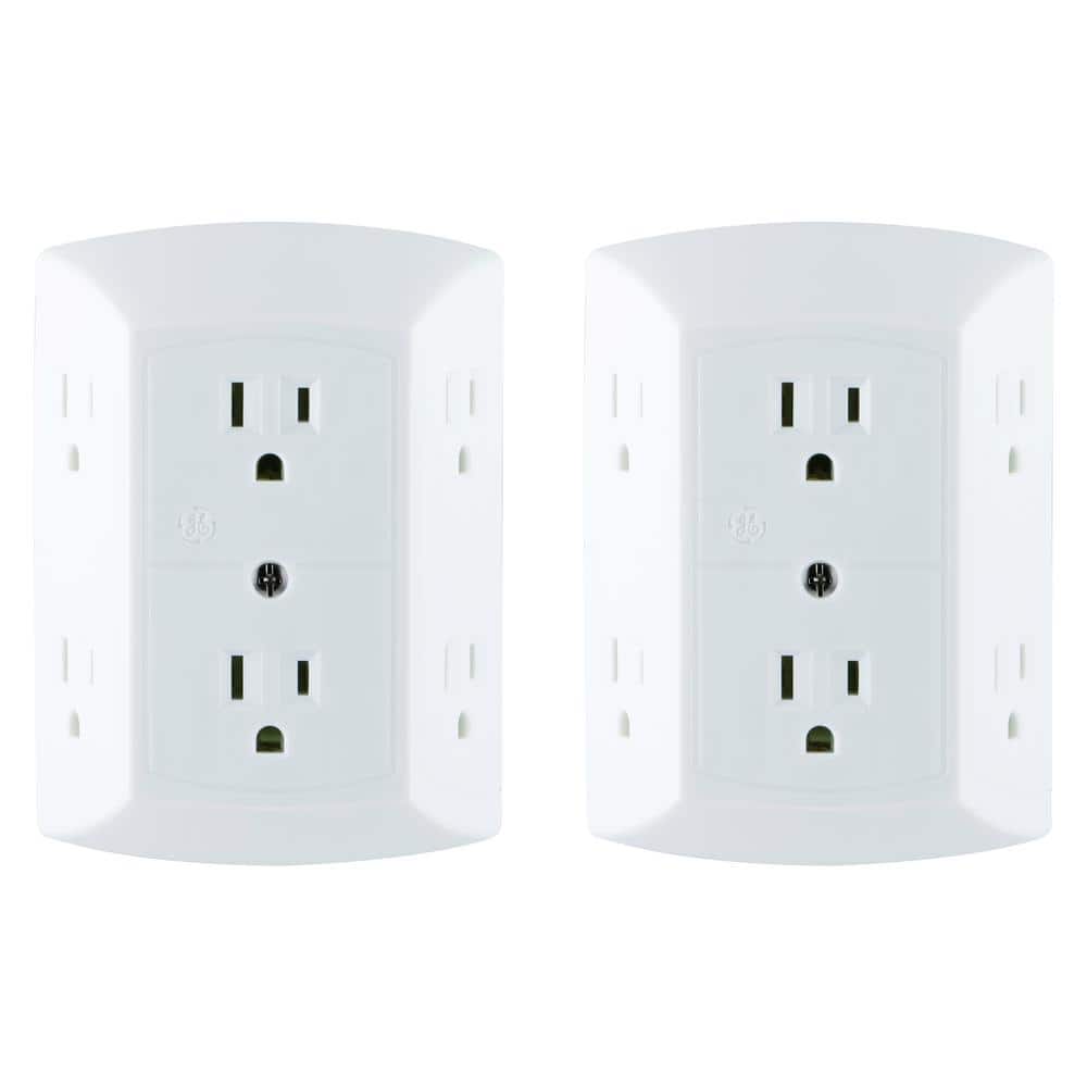 GE 6-Outlet Grounded Outlet Tap with Adapter Spaced Outlets (2-Pack) 40222  - The Home Depot