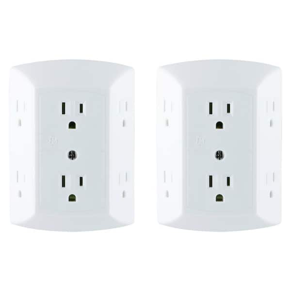 GE 6-Outlet Grounded Outlet Tap with Adapter Spaced Outlets (2-Pack)