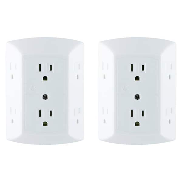 GE 6-Outlet Grounded Outlet Tap with Adapter Spaced Outlets (2-Pack)