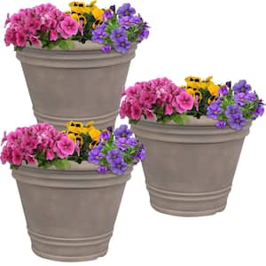 20 in. Beige Franklin Outdoor Polyresin Flower Pot Planter (3-Pack)