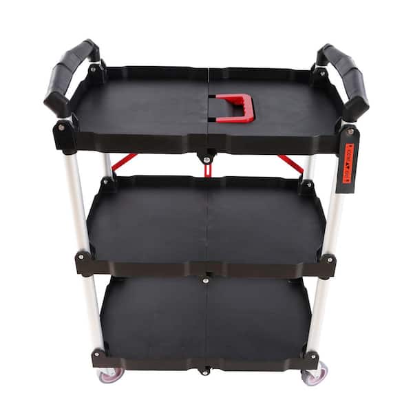 maocao hoom Folding Service Cart with Wheels, 3-Layer Practical Trolley, Folding Storage Cart No assembly Required, Tray
