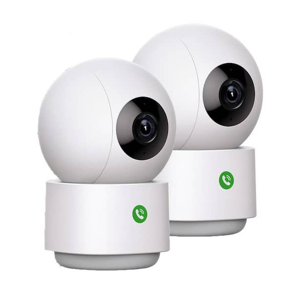 2-Pack 2K HD Indoor Security Camera with 1-Touch Call, Smart Motion Tracking, IR Night Vision, Compatible with Alexa