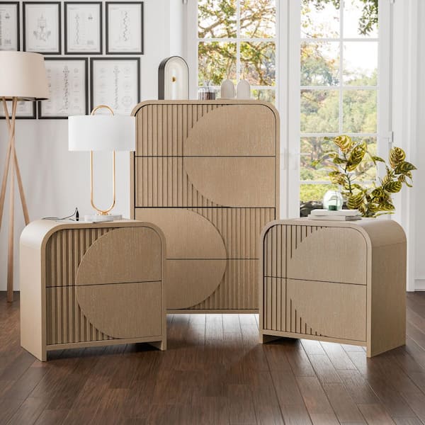 Furniture of America Fairstone 3-Piece Natural 2 Drawer 26 in. W Set of 2 Nightstands and Chest with Reeded Panels