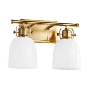 14 in. 2-Light Gold Vanity Light Bathroom Light Fixture Dimmable Sconces Wall Lighting