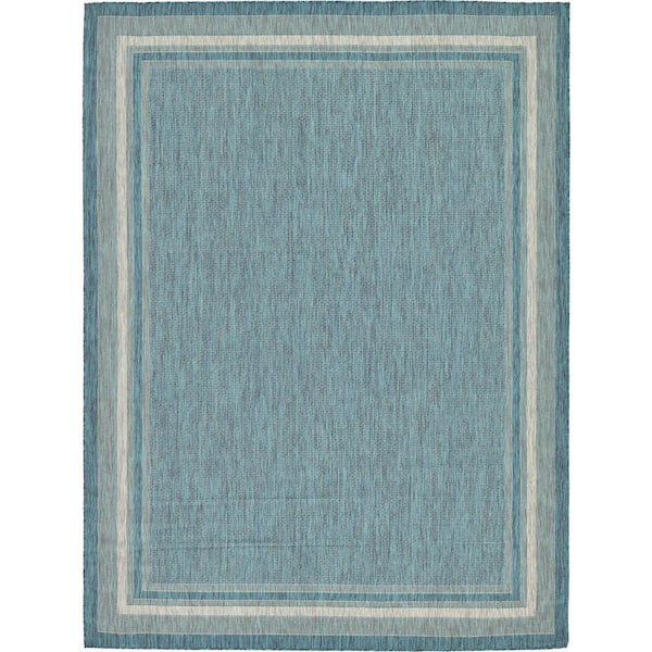 Unique Loom Outdoor Soft Border Teal 9' 0 x 12' 0 Area Rug 3129034 ...