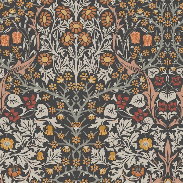 Graham & Brown William Morris At Home Blackthorn Charcoal and Burnt Orange Wallpaper Sample