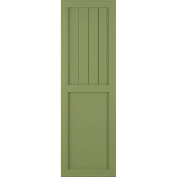 Ekena Millwork 12 in. x 42 in. Farmhouse/Flat Panel Combination Fixed Mount Board and Batten Shutters Pair in Moss Green