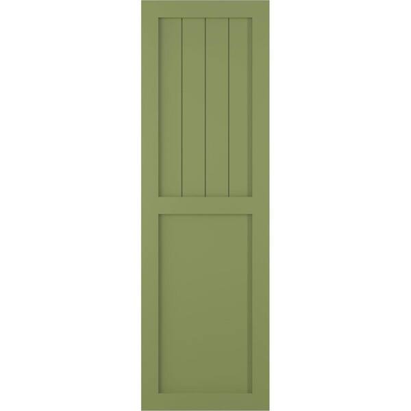 Ekena Millwork 12 in. x 44 in. True Fit PVC Farmhouse/Flat Panel Combination Fixed Mount Board and Batten Shutters Pair in Moss Green