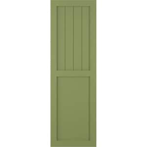 12 in. x 54 in. PVC True Fit Farmhouse/Flat Panel Combination Fixed Mount Board and Batten Shutters Pair in Moss Green