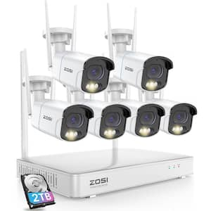 4MP 2.5K 8-Channel 2TB NVR Wireless Security Camera System with 6 Wired Outdoor Wi-Fi IP Spotlight Cameras, 2-Way Audio